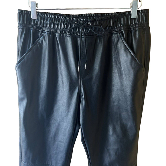 BB Dakota Women's Black Faux Leather Vegan Drawstring Jogger Pants - Size M - Picture 4 of 10